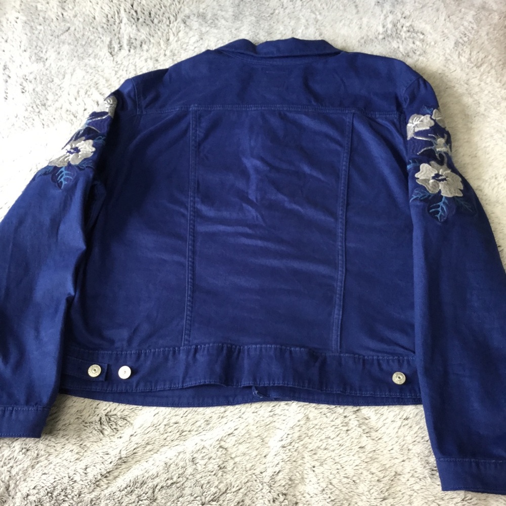 Lularoe Royal Blue Floral Embroidered Cotton Kenny Button Down Jacket woman 2X - Picture 12 of 16